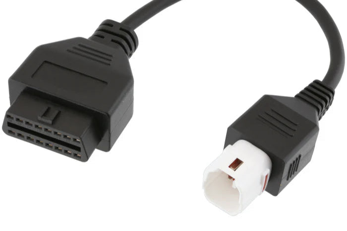 Car diagnostic cable with OBD2 connector and white adapter on a white background