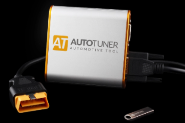 AutoTuner tool connected to wiring loom and OBD cable for tuning