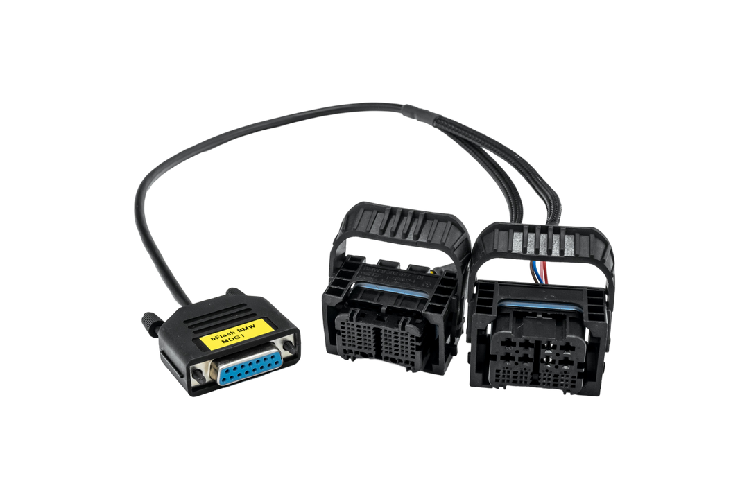 BMW MDG1 bench cable with dual ECU connectors and DB15 bFlash interface