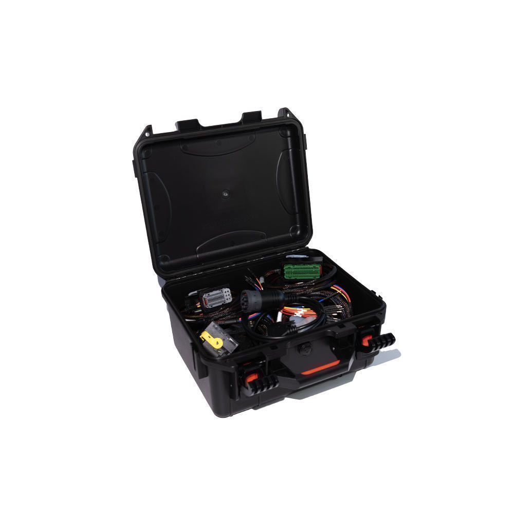 Black toolbox with tools on a white background