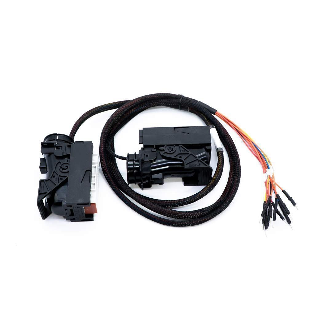 Electrical wiring harness with connectors on a white background