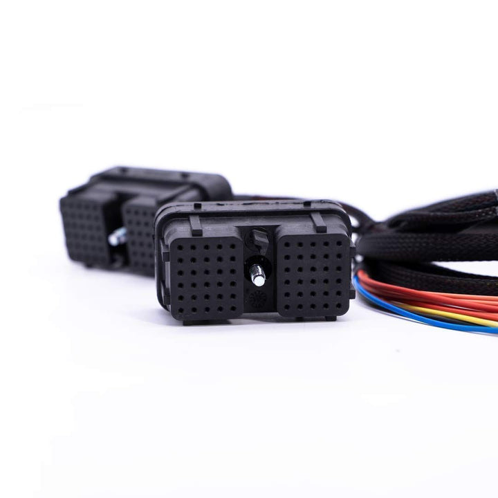 Car audio wiring harness with connectors on a white background