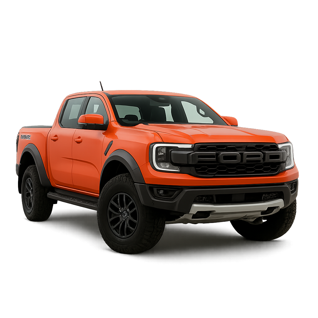 2025 Ford Ranger Raptor RHD in orange, front three-quarter angle, no background
