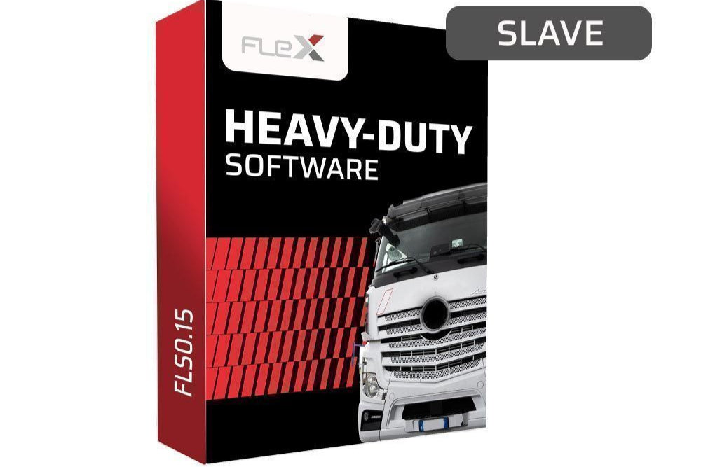 Box of Flex Heavy-Duty Software with a truck on a white background