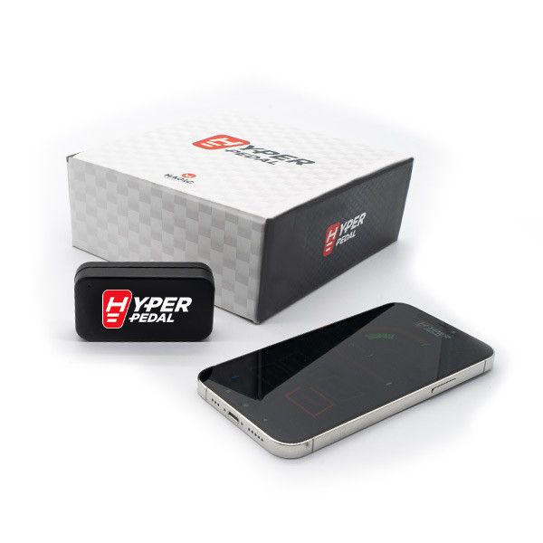 Close-up view of HyperPedal packaging and Bluetooth control module