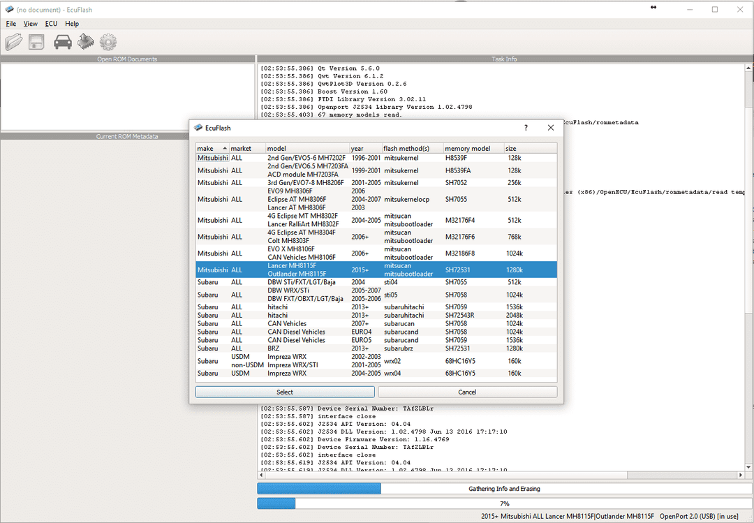 Alt text: Screenshot of EcuFlash software interface used with Openport 2.0