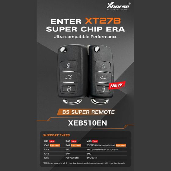 Retail packaging of Xhorse VAG remote showing key specs and layout