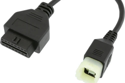Black OBD-II diagnostic cable on a white background