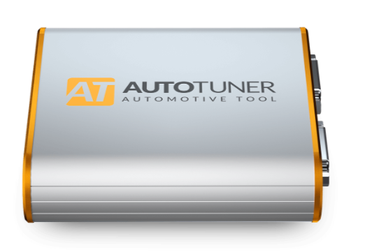 Front view of AutoTuner tool with silver casing and orange accents

