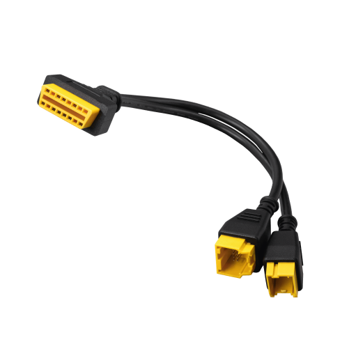 Cable with yellow connectors on a white background