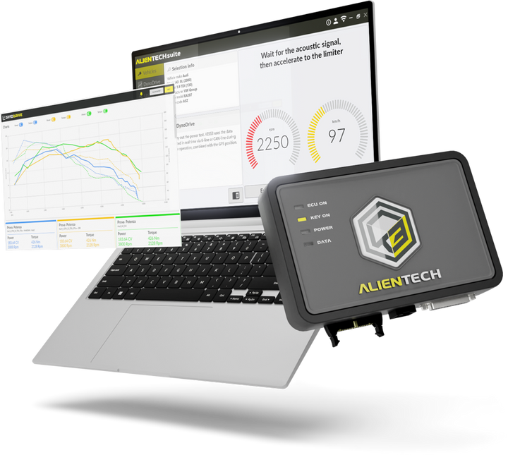 KESS3 ECU tuning tool during on-road dyno drive – live data logging and performance testing



