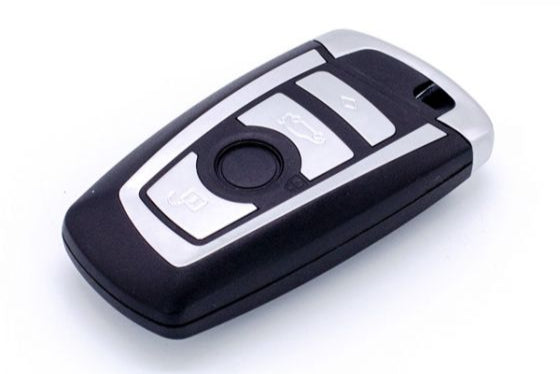 Front view of BMW F-Series 4-button remote key with HU100 blade



