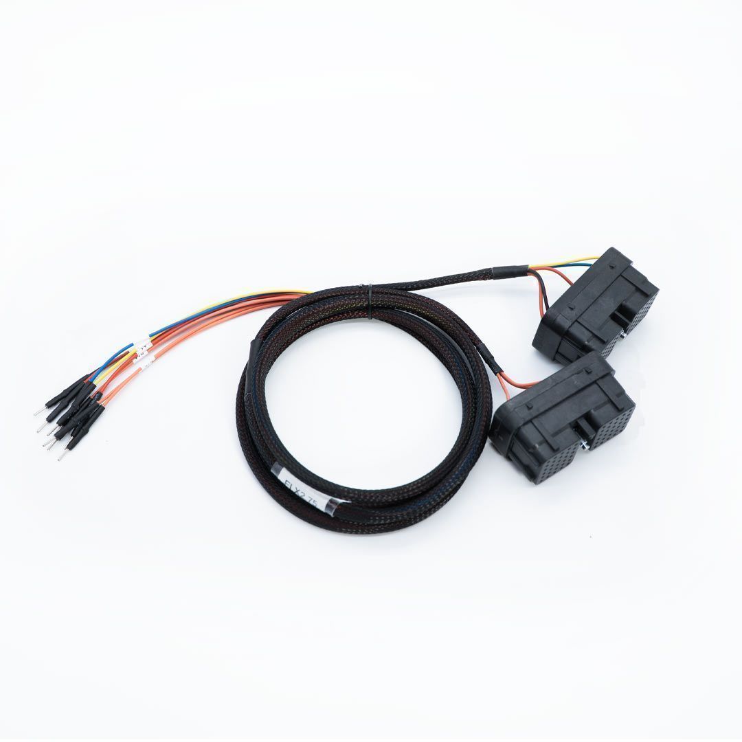 Black cable with connectors on a white background