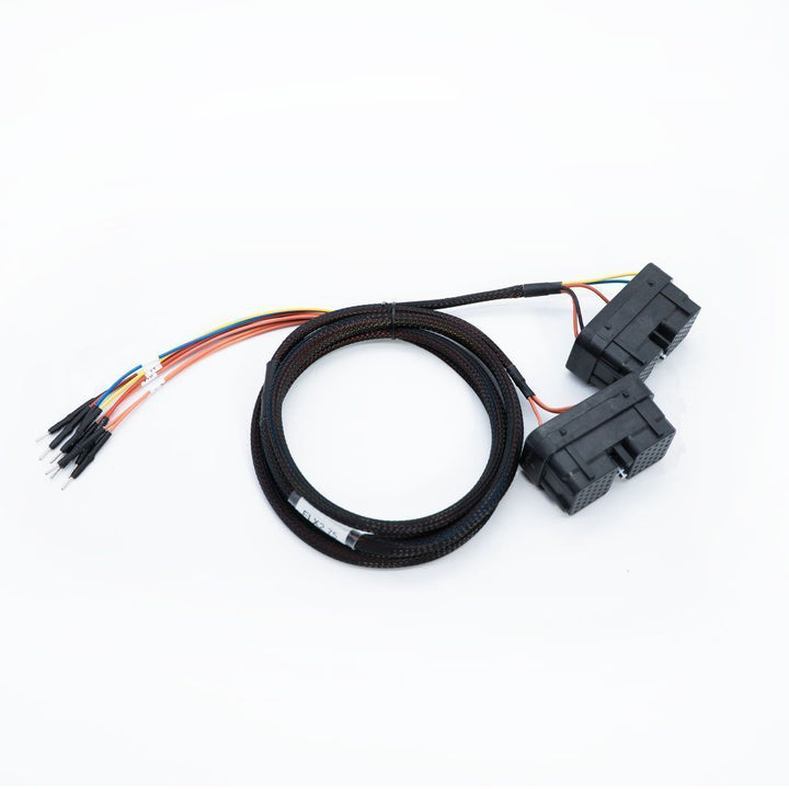 Black cable with connectors on a white background