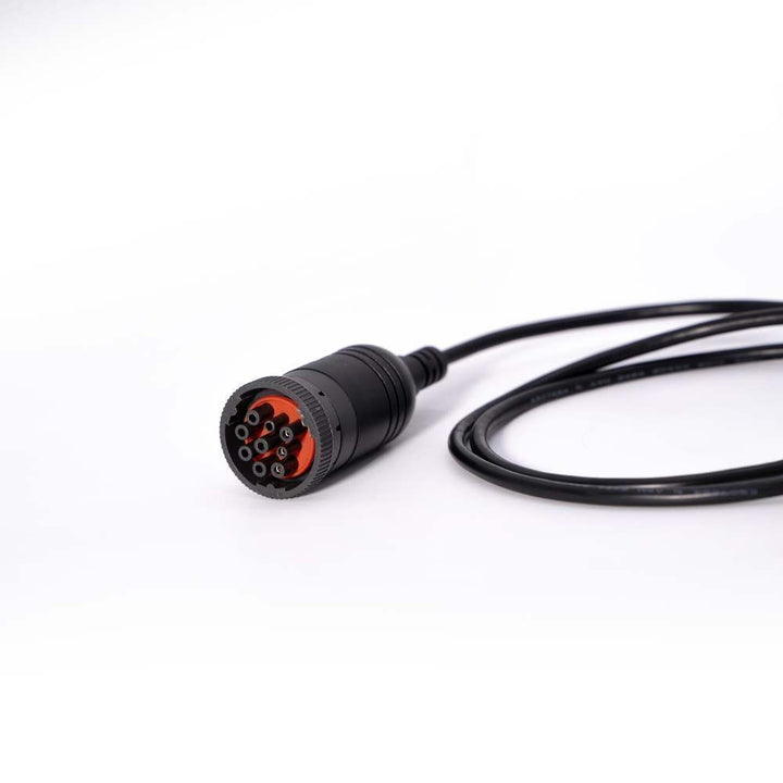 Black cable connector with red accents on a white background