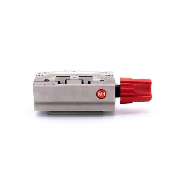 M1 ECU bench clamp with red vice handle for precise BDM tuning and stable PCB mounting

