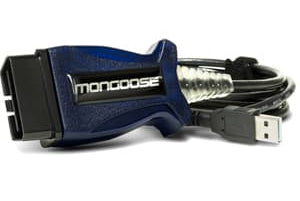 DrewTech MongoosePro VW J2534 interface with dark blue casing and USB connection

