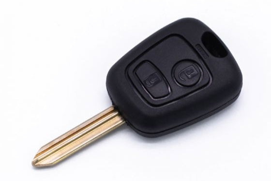 Peugeot SX9 remote key front view with 2 buttons and blade

