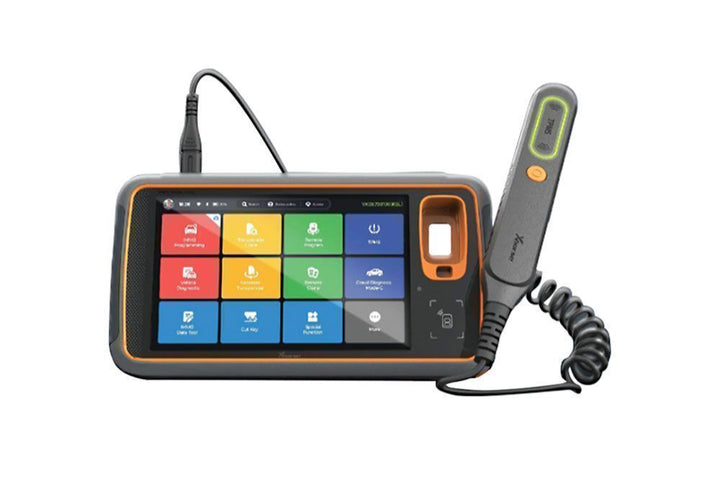 Car diagnostic scanner with colorful display on a white background