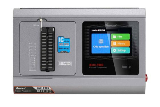 Front view of Xhorse Multi-Prog ECU programmer with colour display and ports

