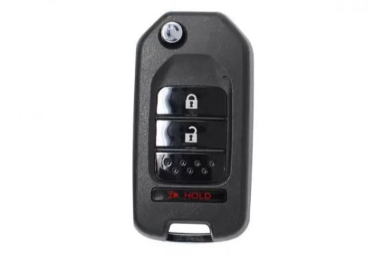 Xhorse XKHO02EN flip remote key front view with 2+1 button layout

